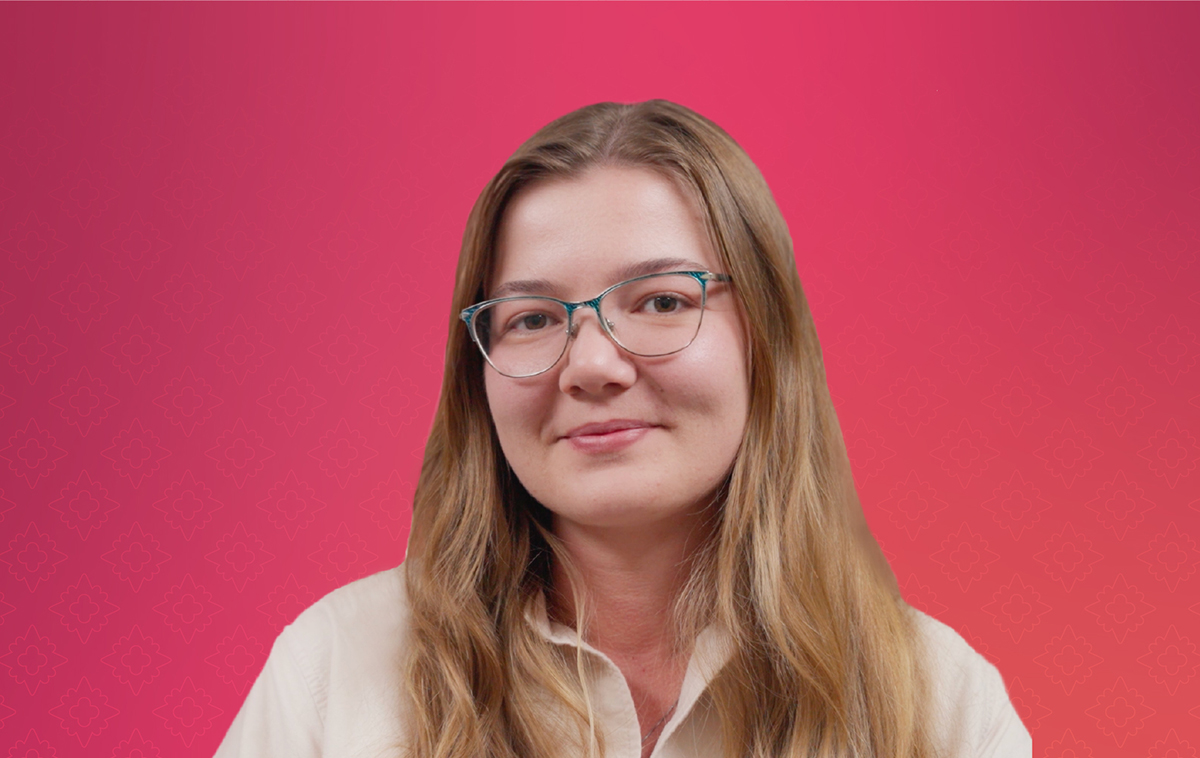 Oana Ignat on red backdrop