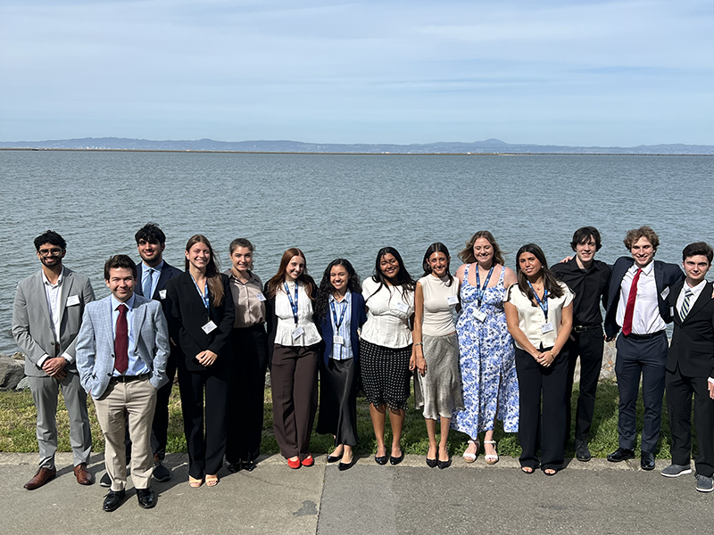 SCU’s Model United Nations delegates at the 75th Model United Nations Far West Conference. (Left to right) Nihaal Bhullar, Liam Putnam, Aarush Zarabi, Anna Holt, Grace Ford, Jade Haddad, Rachel Alonzo, Bella Rene, Laura Da Costa Locatelli, MJ Kaspura, Sofia Parodi, Evan Clegg, Lucas Licker, and Theo Beavan.