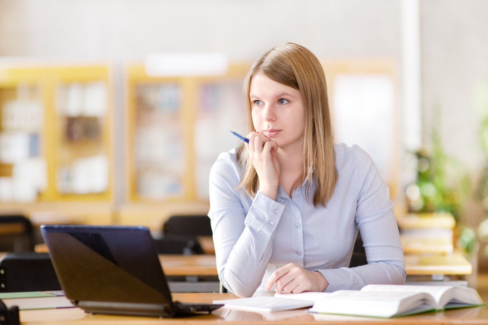 female student studying