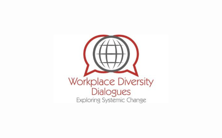 A globe surrounded by two speech bubbles. Workplace Diversity Dialogues Exploring Systemic Change