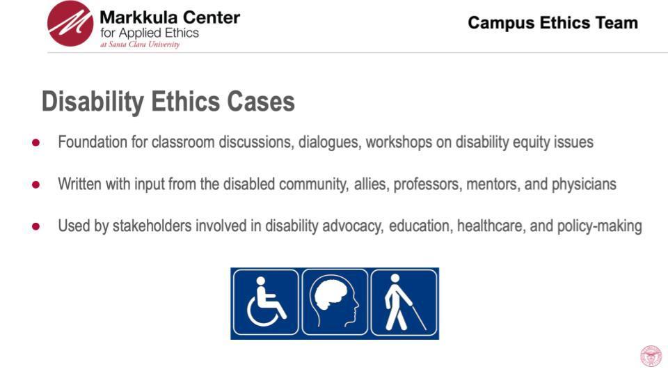 2023-24 Hackworth Fellows Armado Arbaca and Isabella Reyess slide on Disability Ethics.