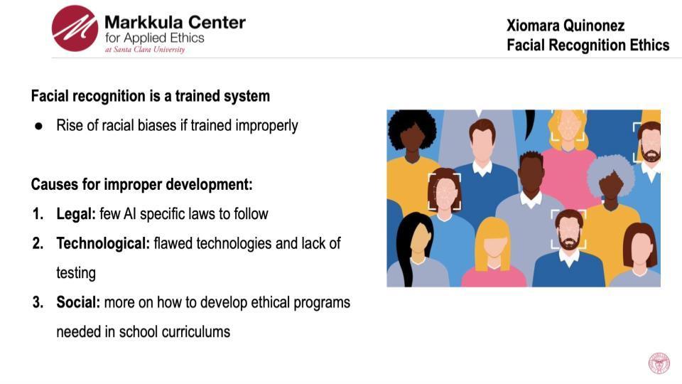 2023-24 Hackworth Fellow Xiomara Quinonezs slide on Facial Recognition Ethics.