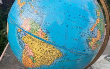 A globe on a table.
