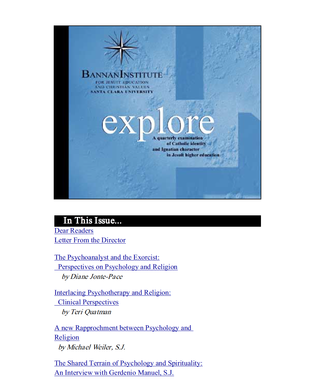 Beachnet.wcu.edu explore, Winter 2000 Issue, Table of Contents, etc.