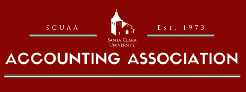 SCUAA logo: Accounting Association with white text on a red background.
