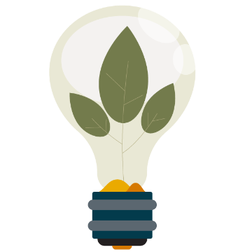 Lightbulb with green leaves inside it.