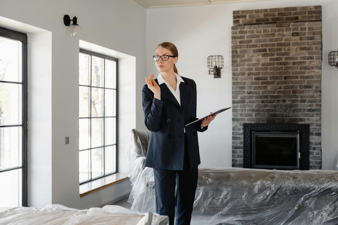 Business professional performing inspection for property management company