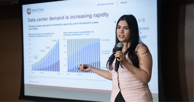 Student research scholar at Leaveys Sustainable Business Institute presenting on data centers