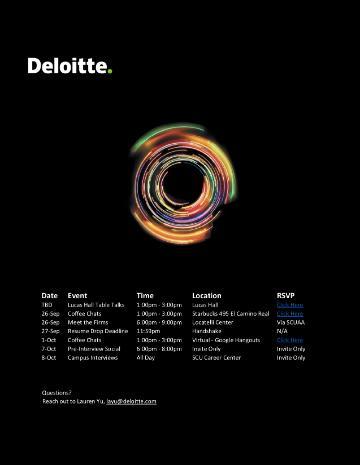 Deloitte flyer with colorful circular graphic and event details.