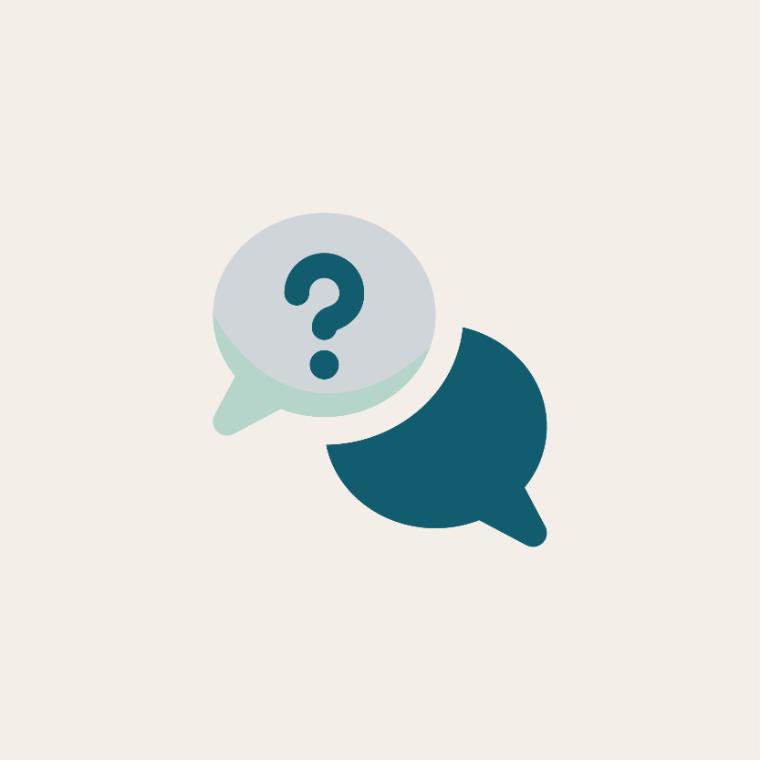 an icon of a two speech bubbles and one has a question mark