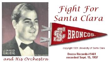 Image of Jimmie Grier with text Fight For Santa Clara and a Broncos pennant.