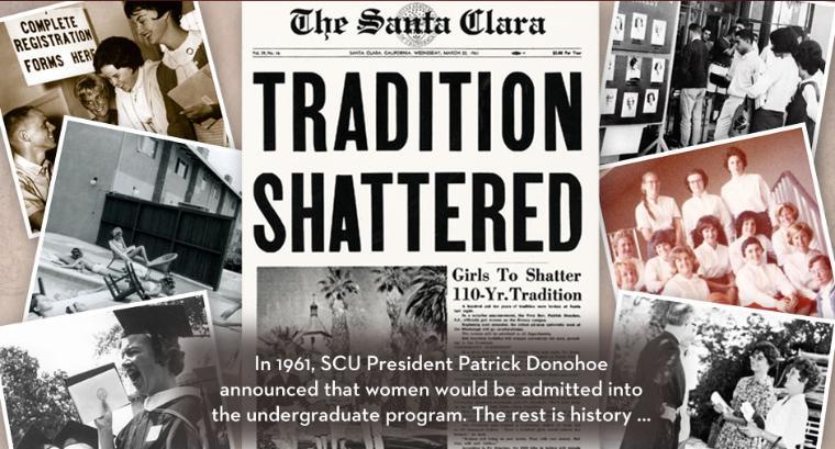 Collage of vintage images with the headline Tradition Shattered in bold text.