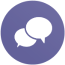 Two speech bubbles inside a purple circle.