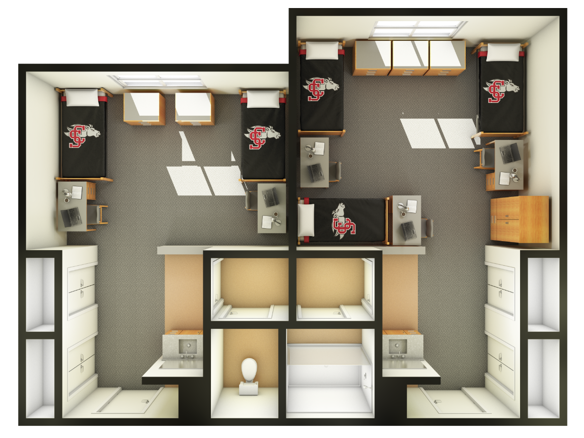 Floor plan of Graham Hall ETRP and DBLE dorm rooms, labeled Triple Final.