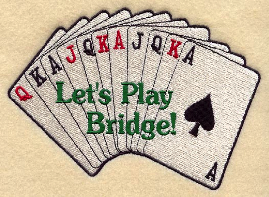 Playing cards with text Lets Play Bridge!.