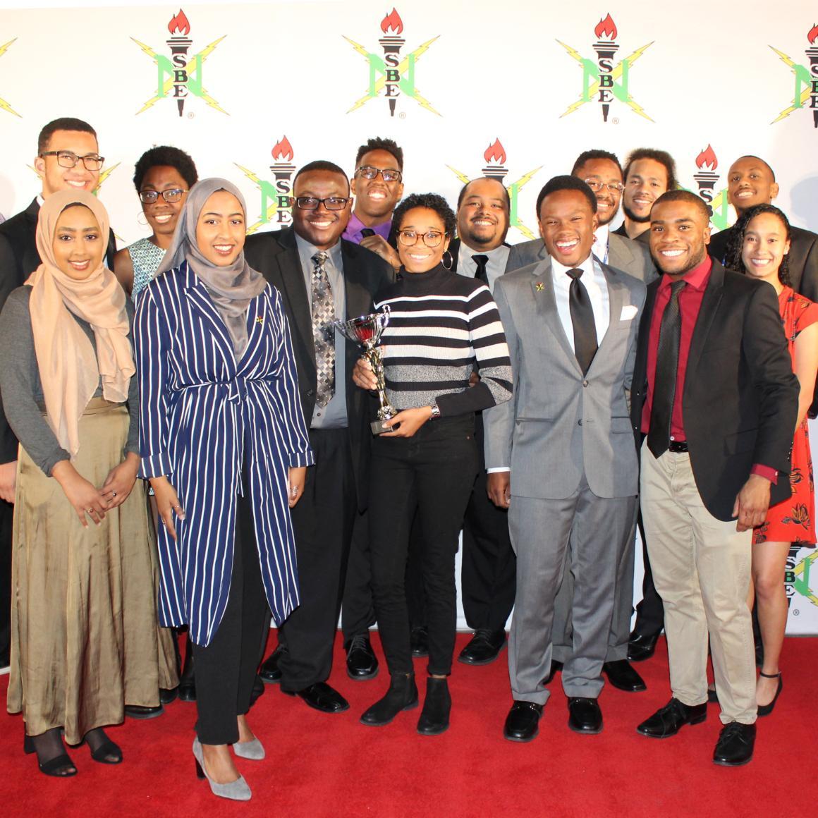 SCU NSBE students pose with their Best Small Chapter Award